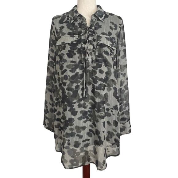 Paper Crane Anthropologie Tunic Dress Women’s Sz M Blouse Abstract Leopard Gray - Picture 1 of 13